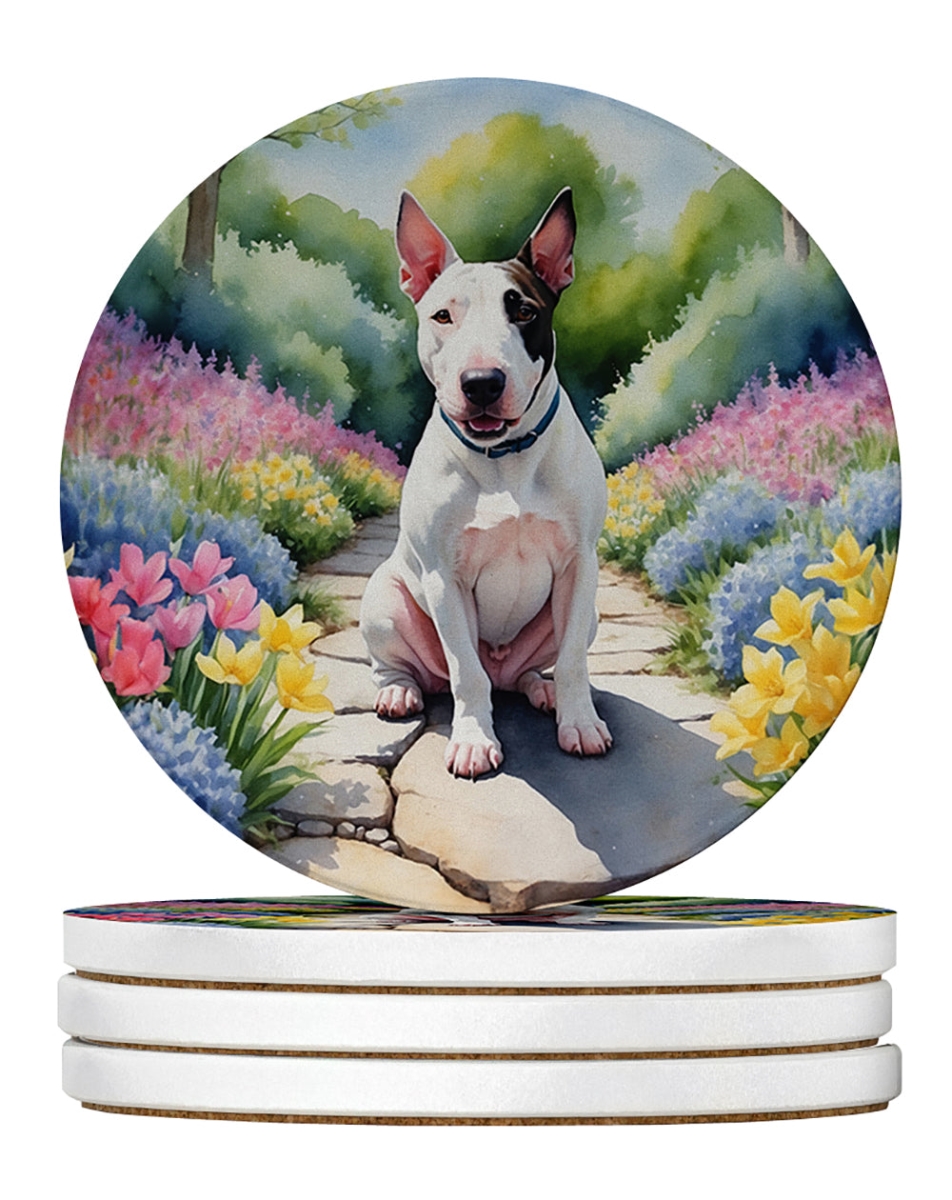 DAC6620RCS4 4 x 4 in. English Bull Terrier Spring Path Sandstone Coasters - Large - Pack of 4