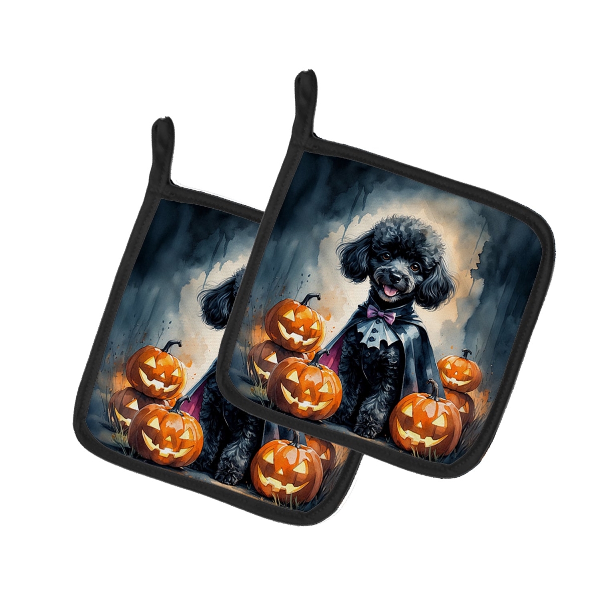 DAC8441PTHD 7.5 x 7.5 in. Black Poodle Puppy Halloween Pair of Pot Holders