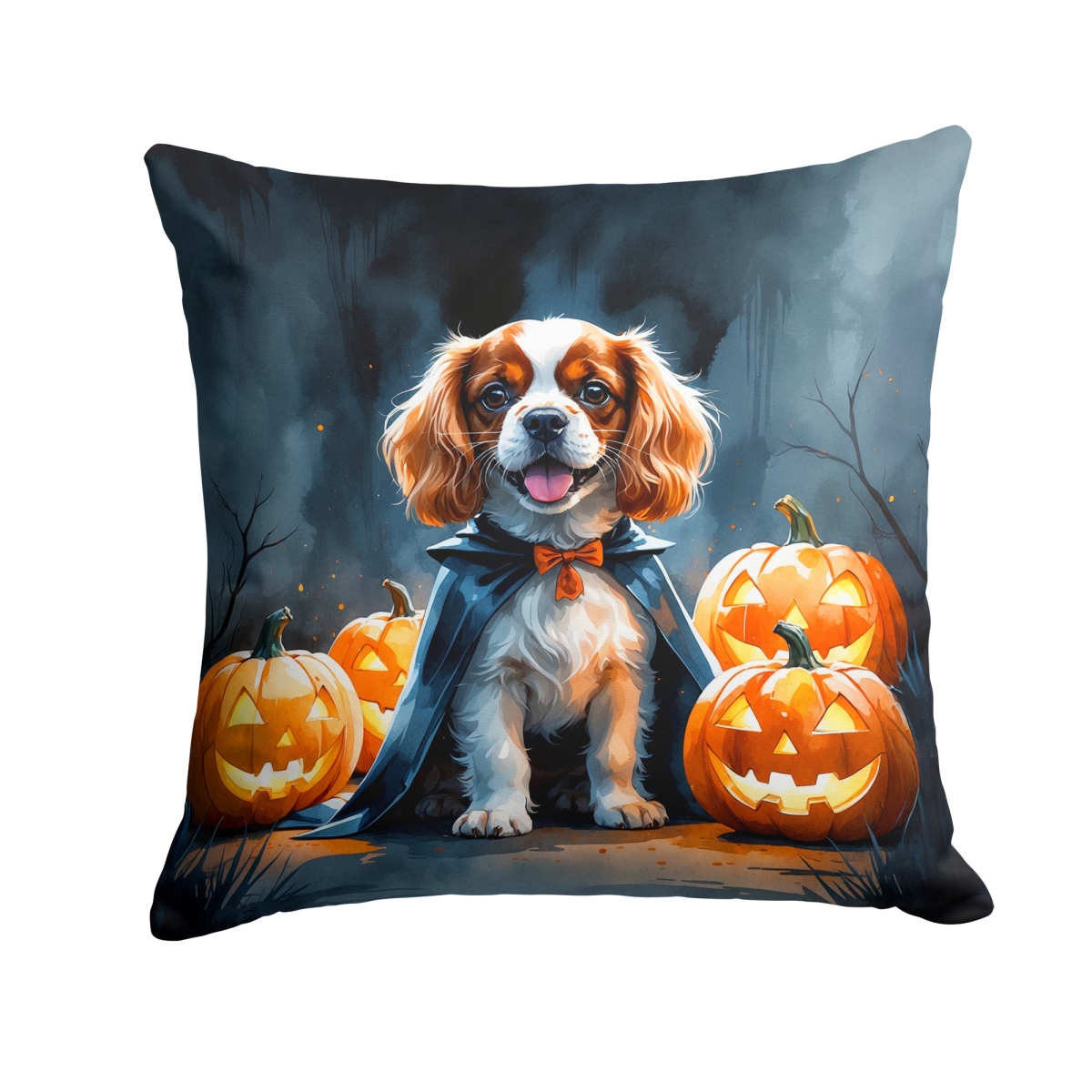 DAC8409PW1818 18 x 18 in. Cavalier Spaniel Puppy Halloween Throw Pillow