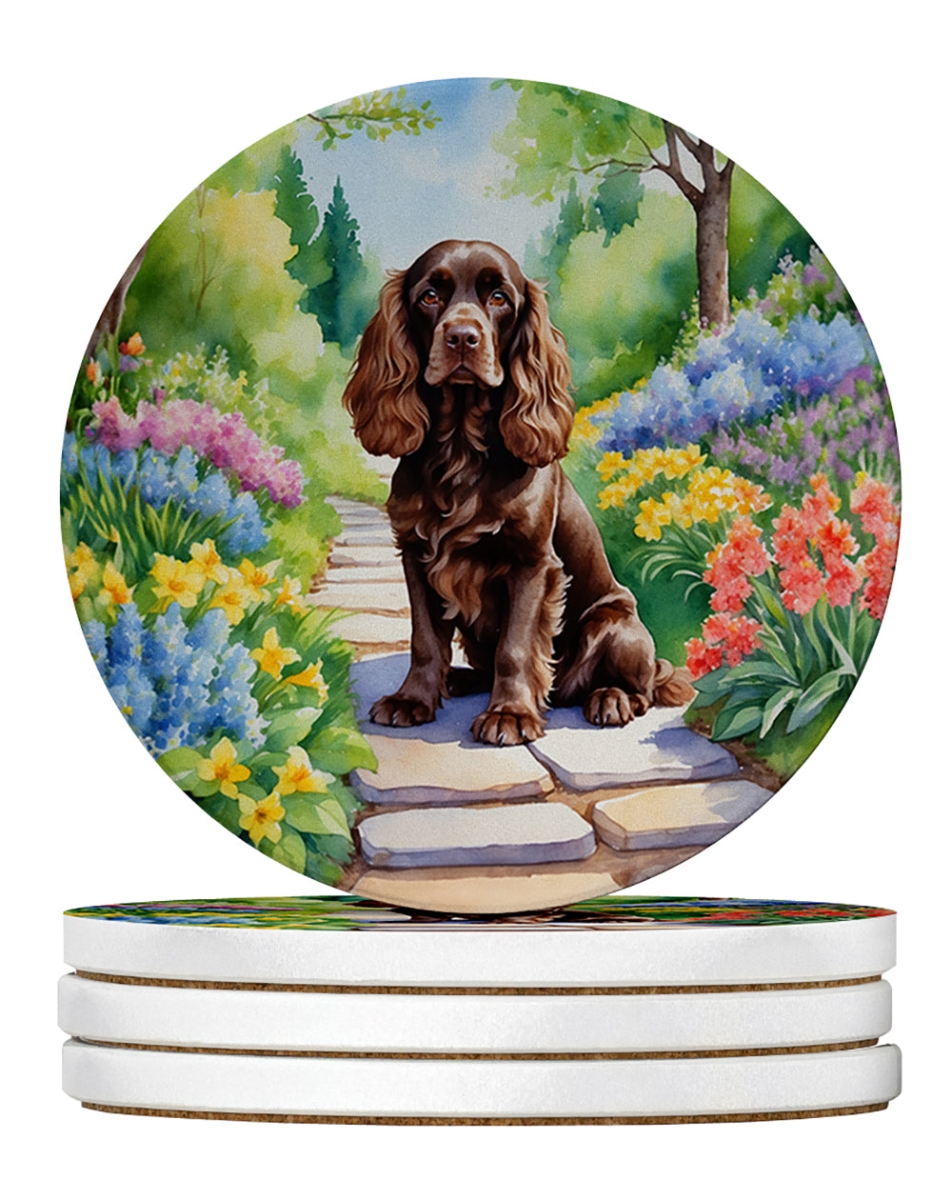 DAC6603RCS4 4 x 4 in. Cocker Spaniel Spring Path Sandstone Coasters - Large - Pack of 4