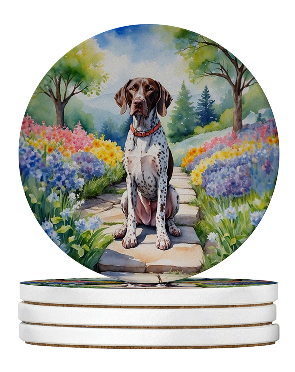 DAC6633RCS4 4 x 4 in. German Shorthaired Pointer Spring Path Sandstone Coasters - Large - Pack of 4