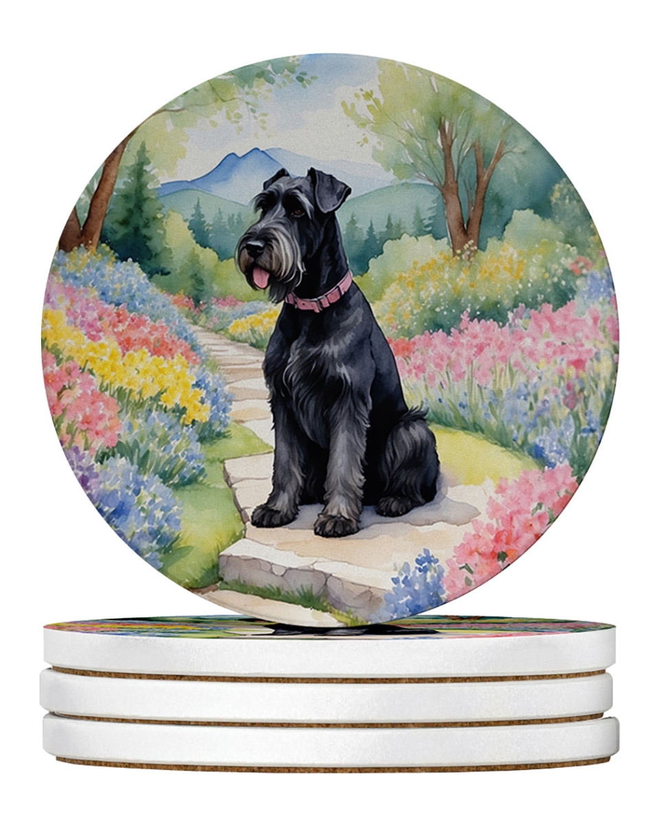 DAC6635RCS4 4 x 4 in. Giant Schnauzer Spring Path Sandstone Coasters - Large - Pack of 4