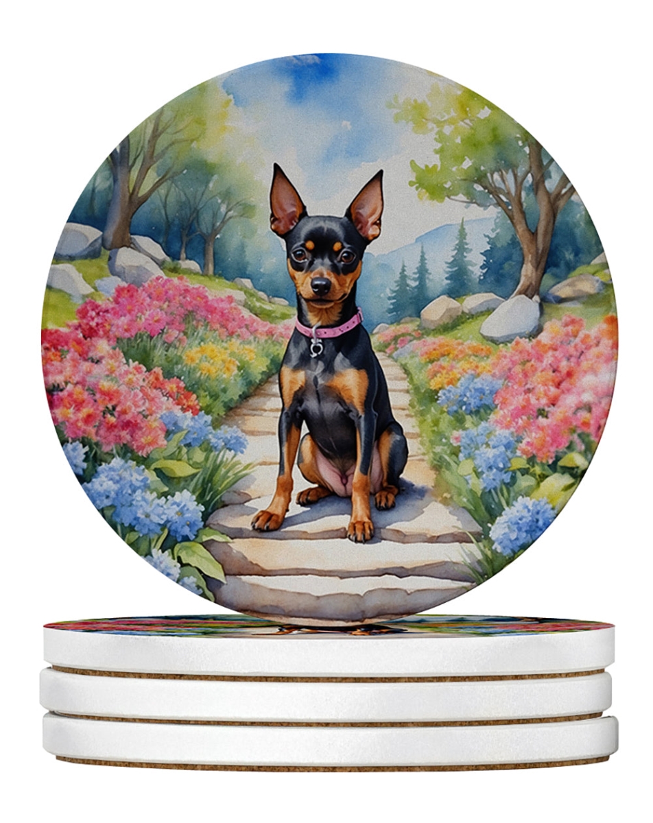 DAC6673RCS4 4 x 4 in. Miniature Pinscher Spring Path Sandstone Coasters - Large - Pack of 4