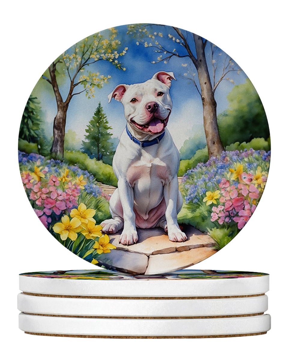 DAC6687RCS4 4 x 4 in. Pit Bull Terrier Spring Path Sandstone Coasters - Large - Pack of 4