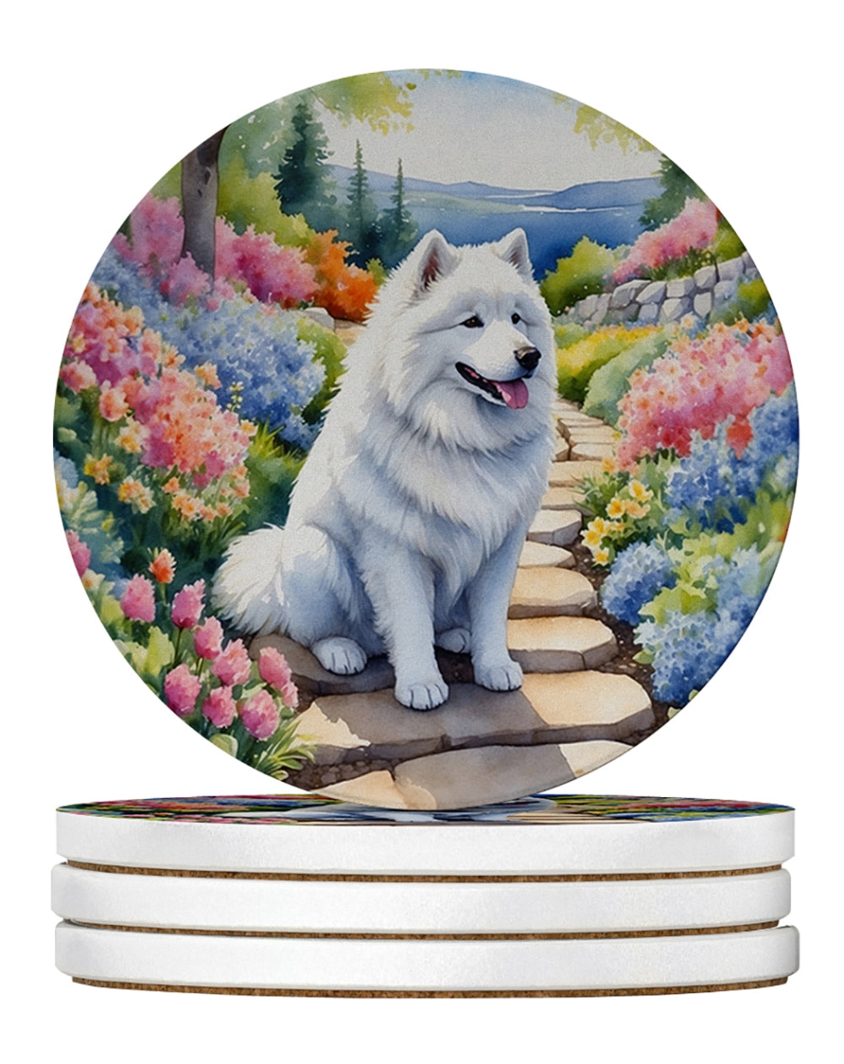 DAC6707RCS4 4 x 4 in. Samoyed Spring Path Sandstone Coasters - Large - Pack of 4