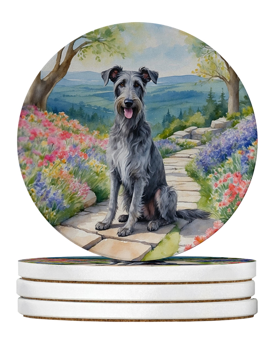 DAC6710RCS4 4 x 4 in. Scottish Deerhound Spring Path Sandstone Coasters - Large - Pack of 4