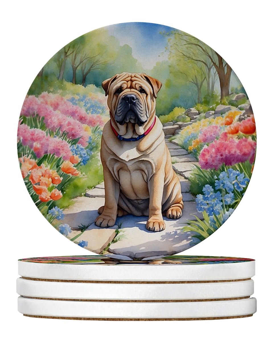 DAC6713RCS4 4 x 4 in. Shar Pei Spring Path Sandstone Coasters - Large - Pack of 4