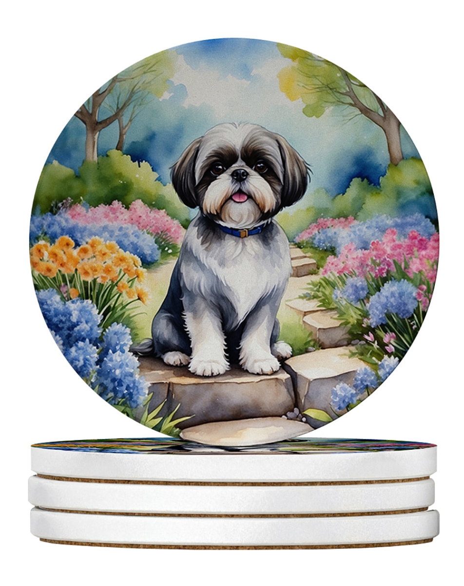 DAC6716RCS4 4 x 4 in. Shih Tzu Spring Path Sandstone Coasters - Large - Pack of 4