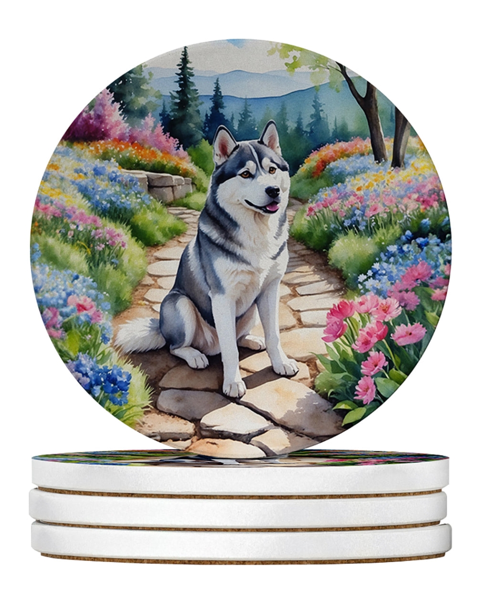 DAC6718RCS4 4 x 4 in. Siberian Husky Spring Path Sandstone Coasters - Large - Pack of 4