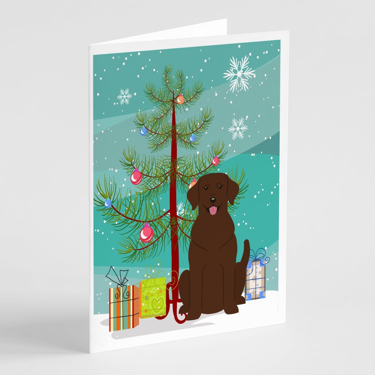 BB4181GCA7P 5 x 7 in. Merry Christmas Tree Chocolate Labrador Greeting Cards - Pack of 8