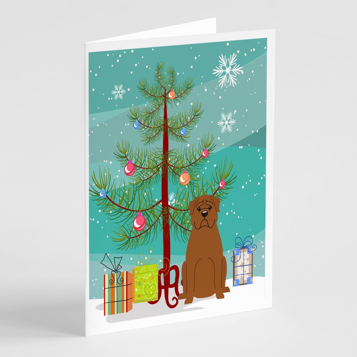BB4198GCA7P 5 x 7 in. Merry Christmas Tree Dogue de Bourdeaux Greeting Cards - Pack of 8
