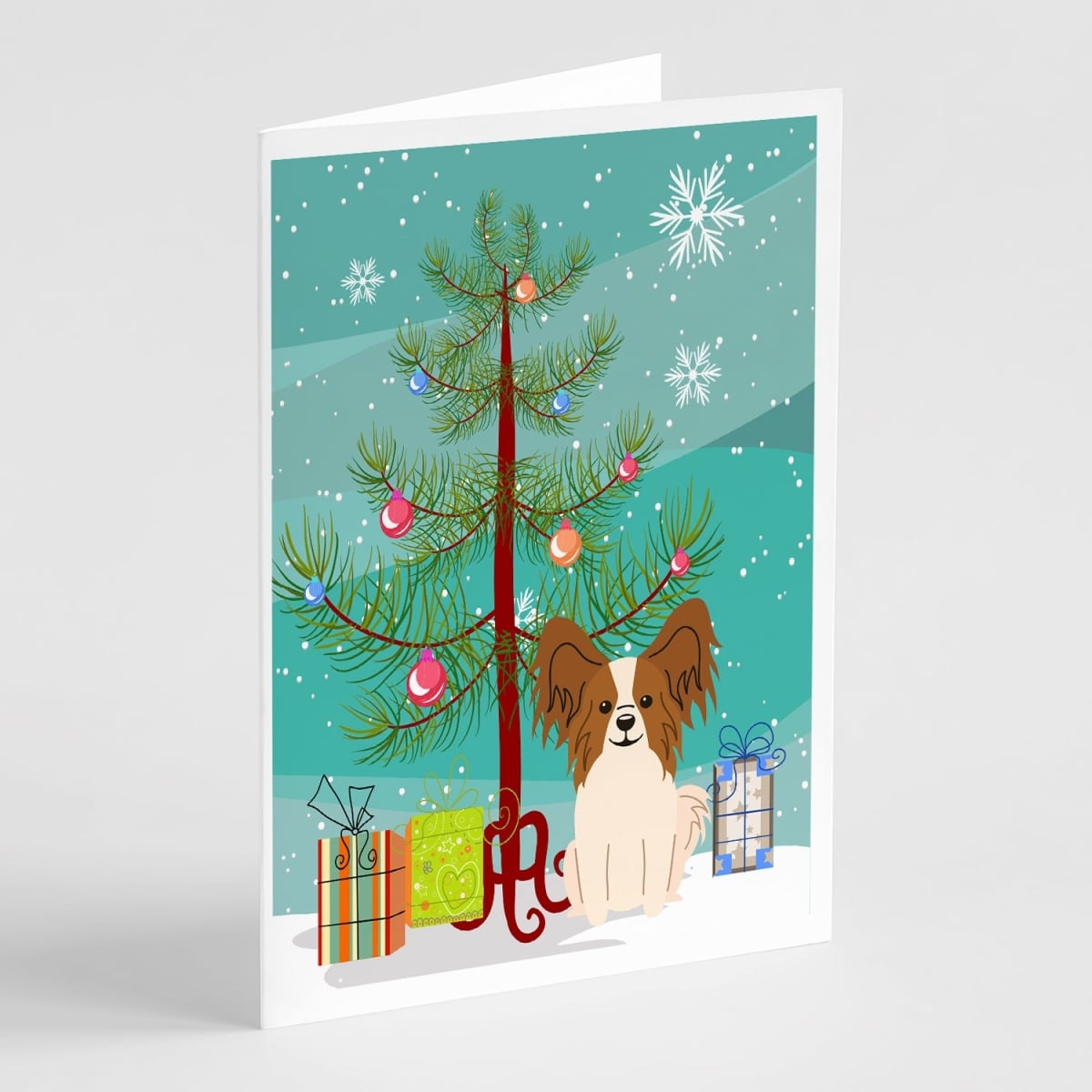BB4203GCA7P 5 x 7 in. Merry Christmas Tree Papillon Red White Greeting Cards - Pack of 8