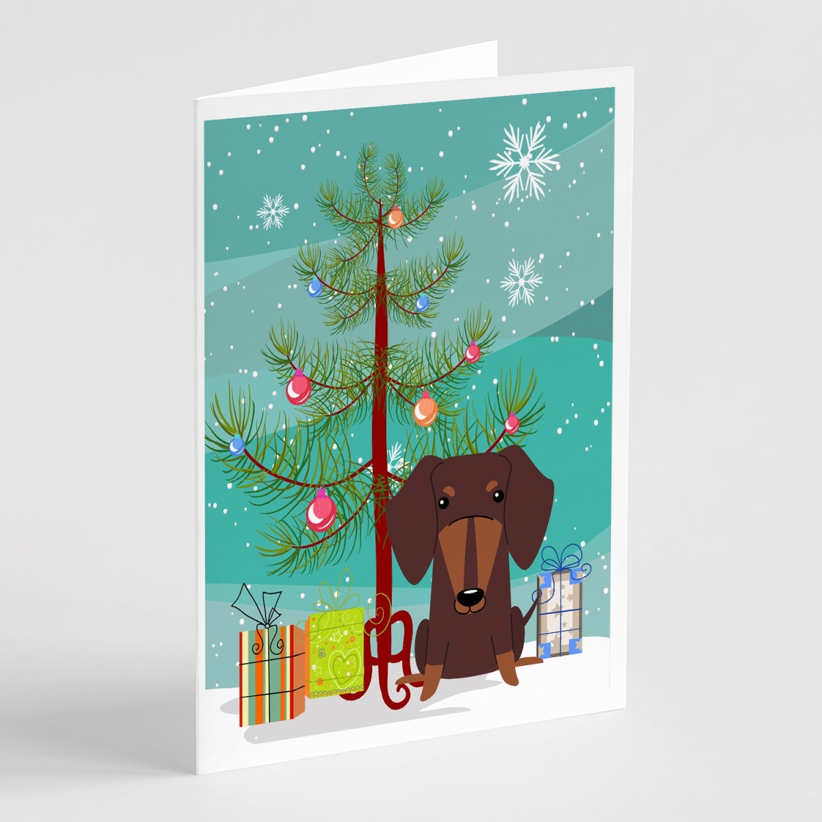 BB4256GCA7P 5 x 7 in. Merry Christmas Tree Dachshund Chocolate Greeting Cards - Pack of 8