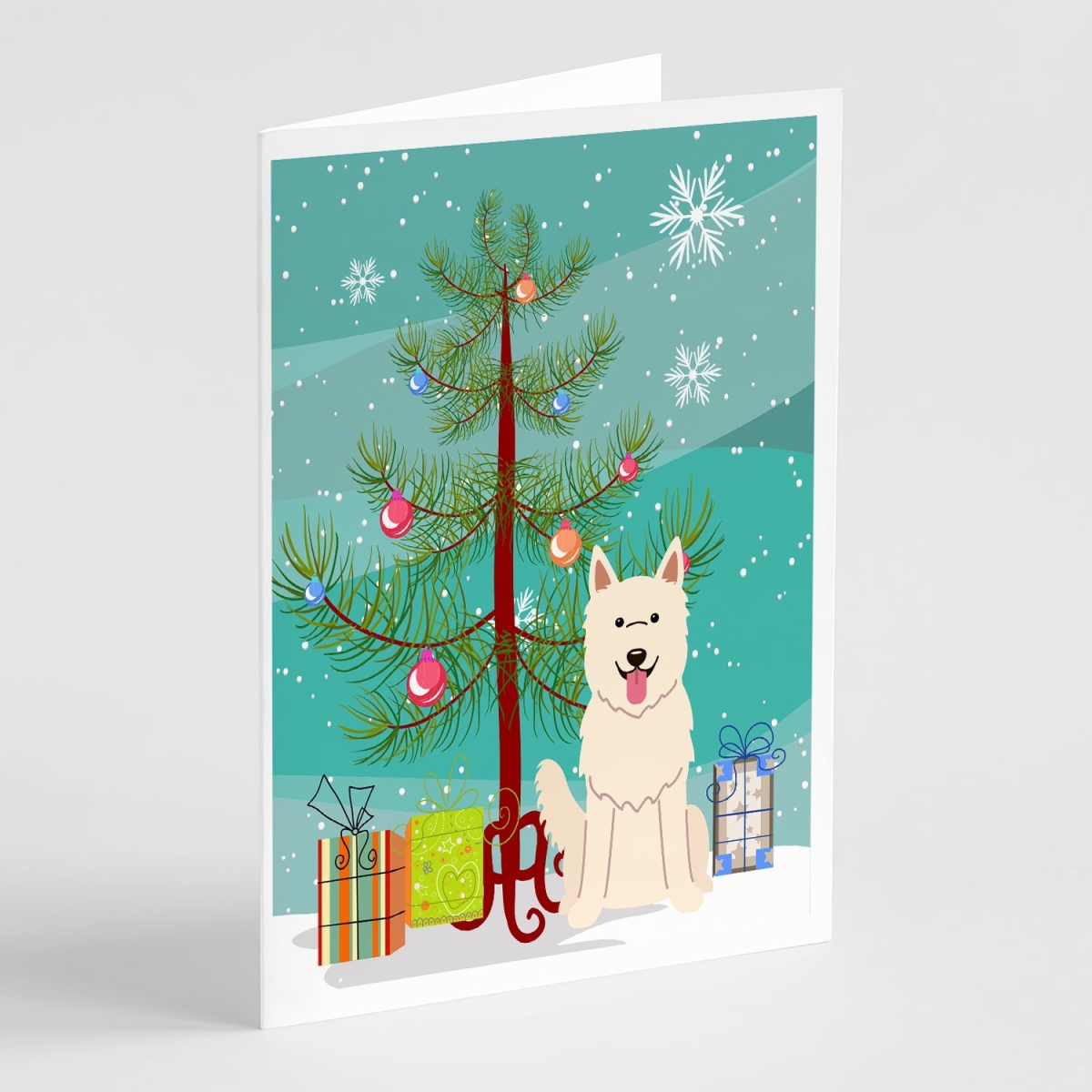 BB4170GCA7P 5 x 7 in. Merry Christmas Tree White German Shepherd Greeting Cards - Pack of 8