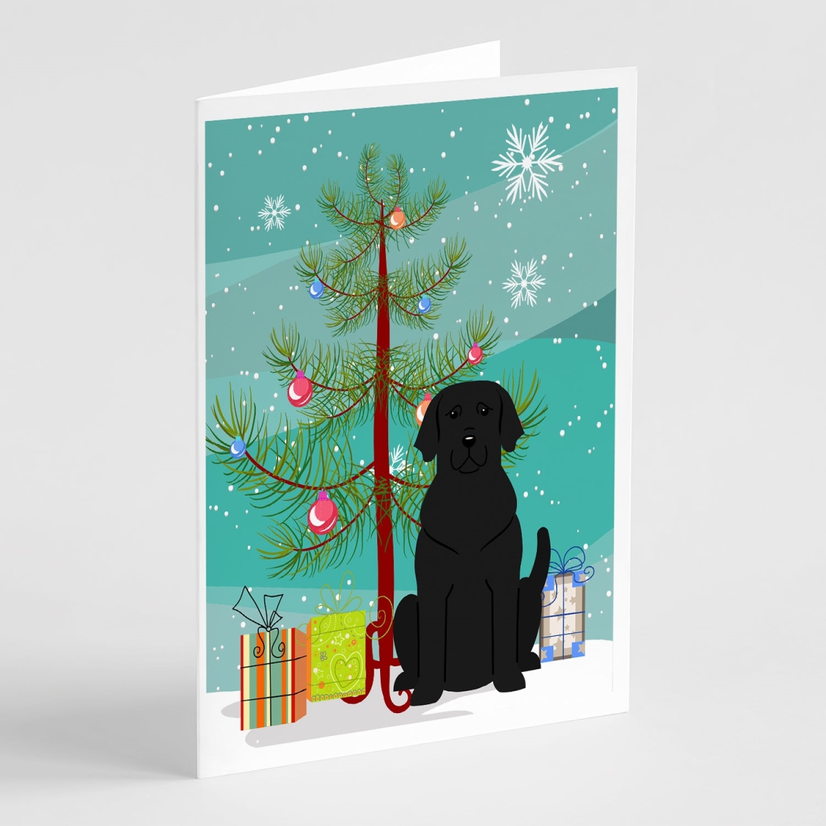 BB4182GCA7P 5 x 7 in. Merry Christmas Tree Black Labrador Greeting Cards - Pack of 8