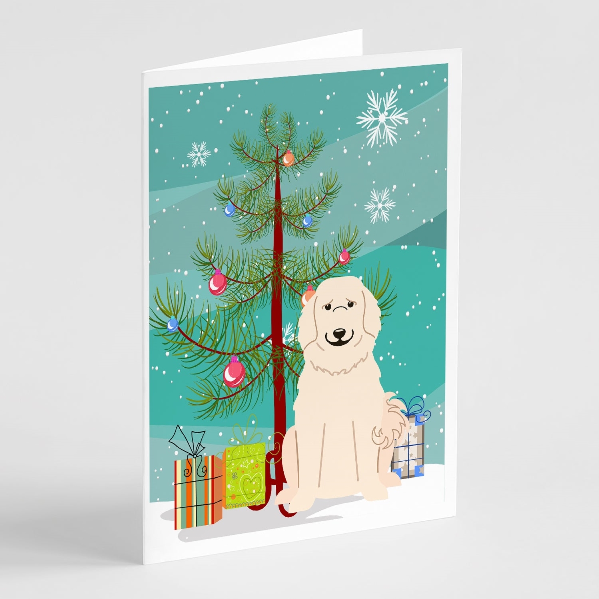 BB4208GCA7P 5 x 7 in. Merry Christmas Tree Great Pyrenees Greeting Cards - Pack of 8