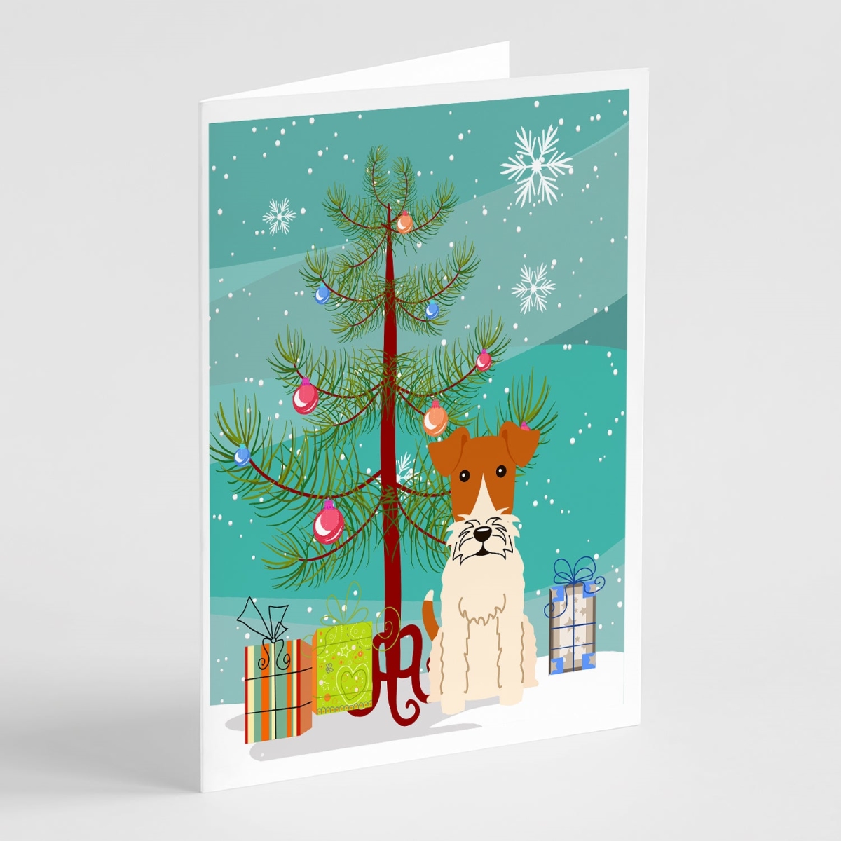 BB4226GCA7P 5 x 7 in. Merry Christmas Tree Wire Fox Terrier Greeting Cards - Pack of 8