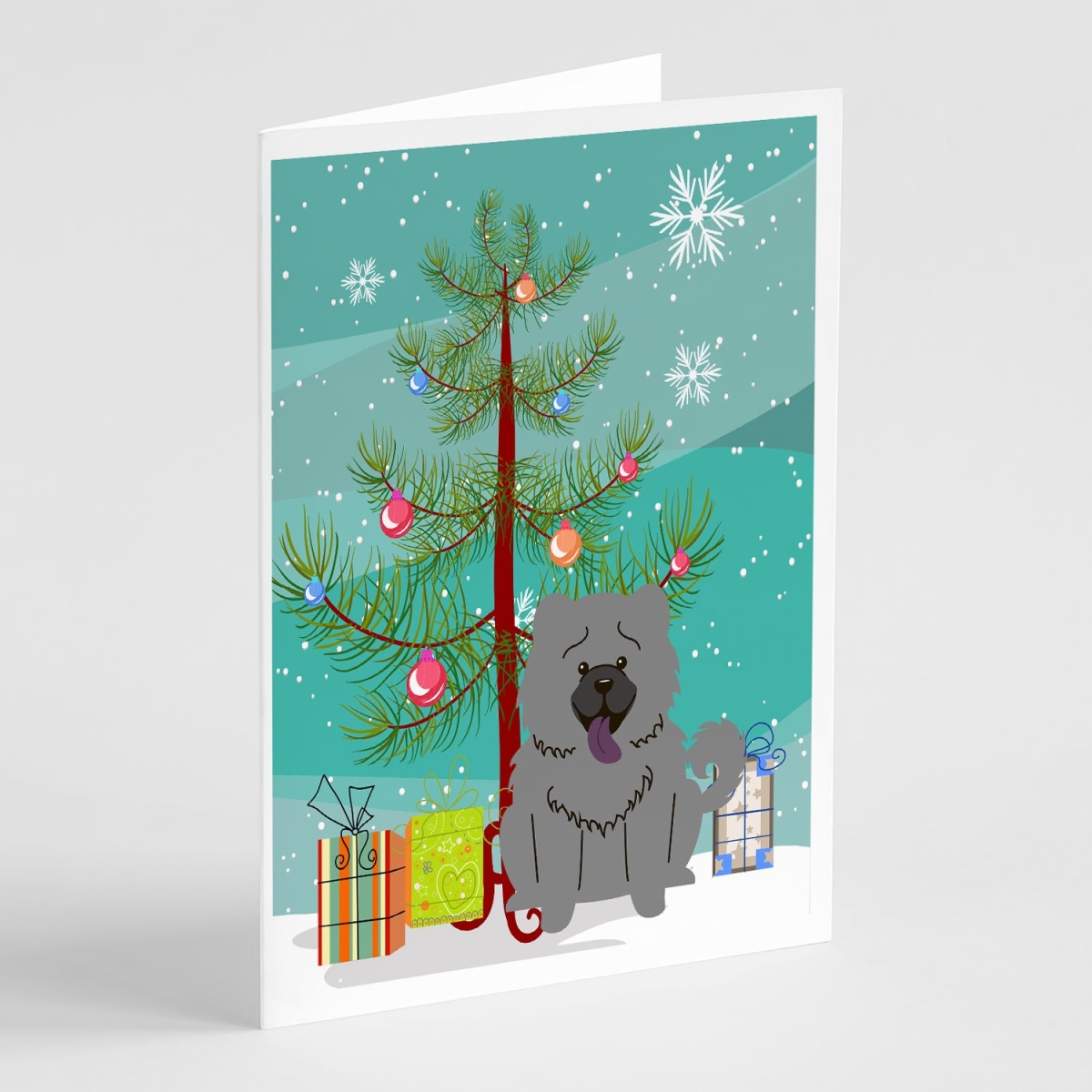 BB4264GCA7P 5 x 7 in. Merry Christmas Tree Chow-Chow Blue Greeting Cards - Pack of 8