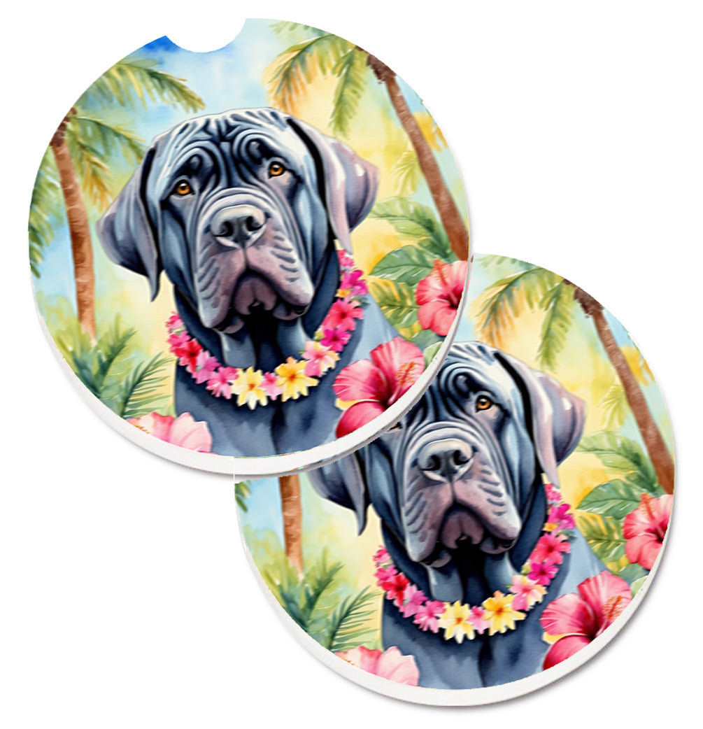DAC6477CARC 2.5 x 2.5 in. Neapolitan Mastiff Luau Cup Holder Car Coasters - Set of 2