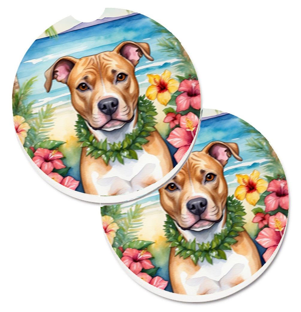 DAC6490CARC 2.5 x 2.5 in. Pit Bull Terrier Luau Cup Holder Car Coasters - Set of 2