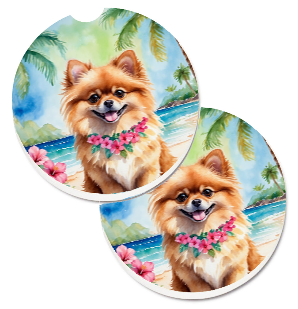 DAC6493CARC 2.5 x 2.5 in. Pomeranian Luau Cup Holder Car Coasters - Set of 2