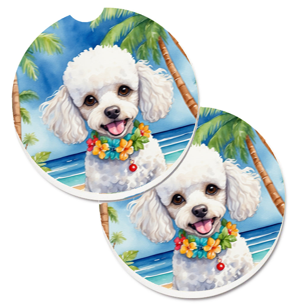 DAC6496CARC 2.5 x 2.5 in. White Poodle Luau Cup Holder Car Coasters - Set of 2