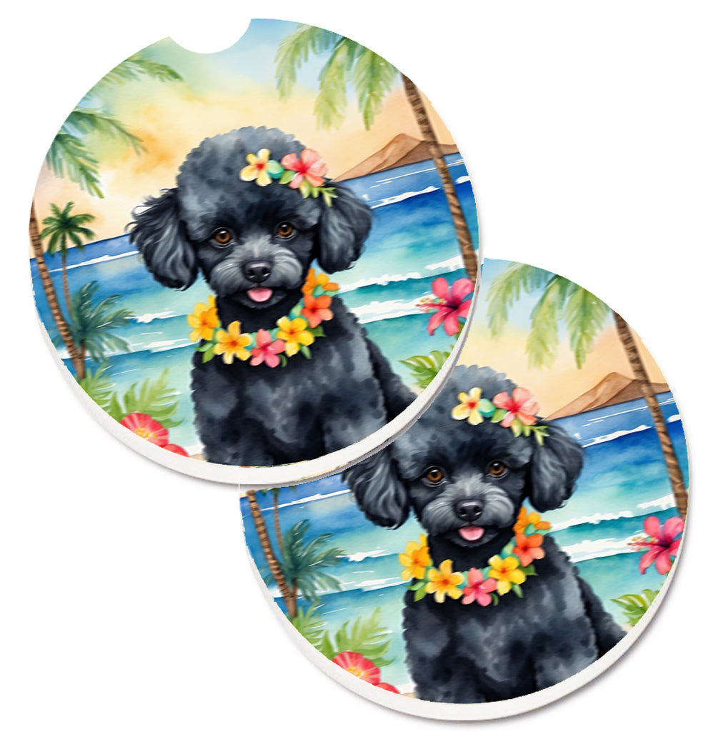 DAC6498CARC 2.5 x 2.5 in. Black Poodle Luau Cup Holder Car Coasters - Set of 2