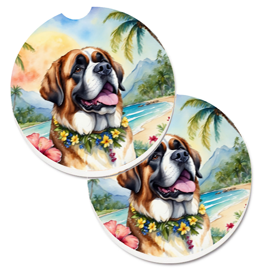 DAC6509CARC 2.5 x 2.5 in. Saint Bernard Luau Cup Holder Car Coasters - Set of 2