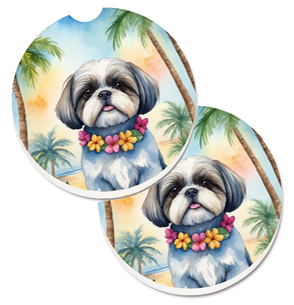 DAC6521CARC 2.5 x 2.5 in. Shih Tzu Luau Cup Holder Car Coasters - Set of 2