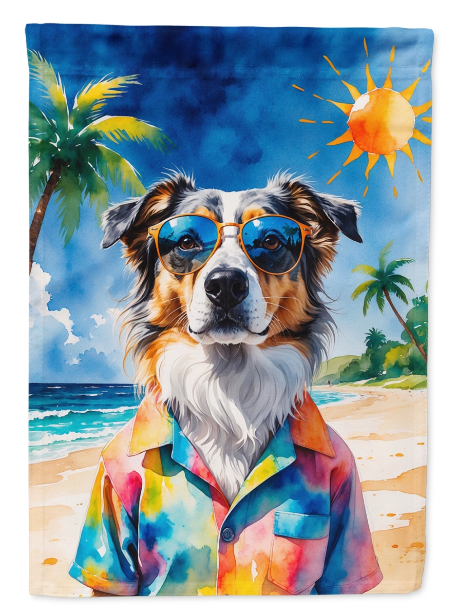 DAC8254CHF 40 x 28 in. Australian Shepherd Summer Beach Time House Flag