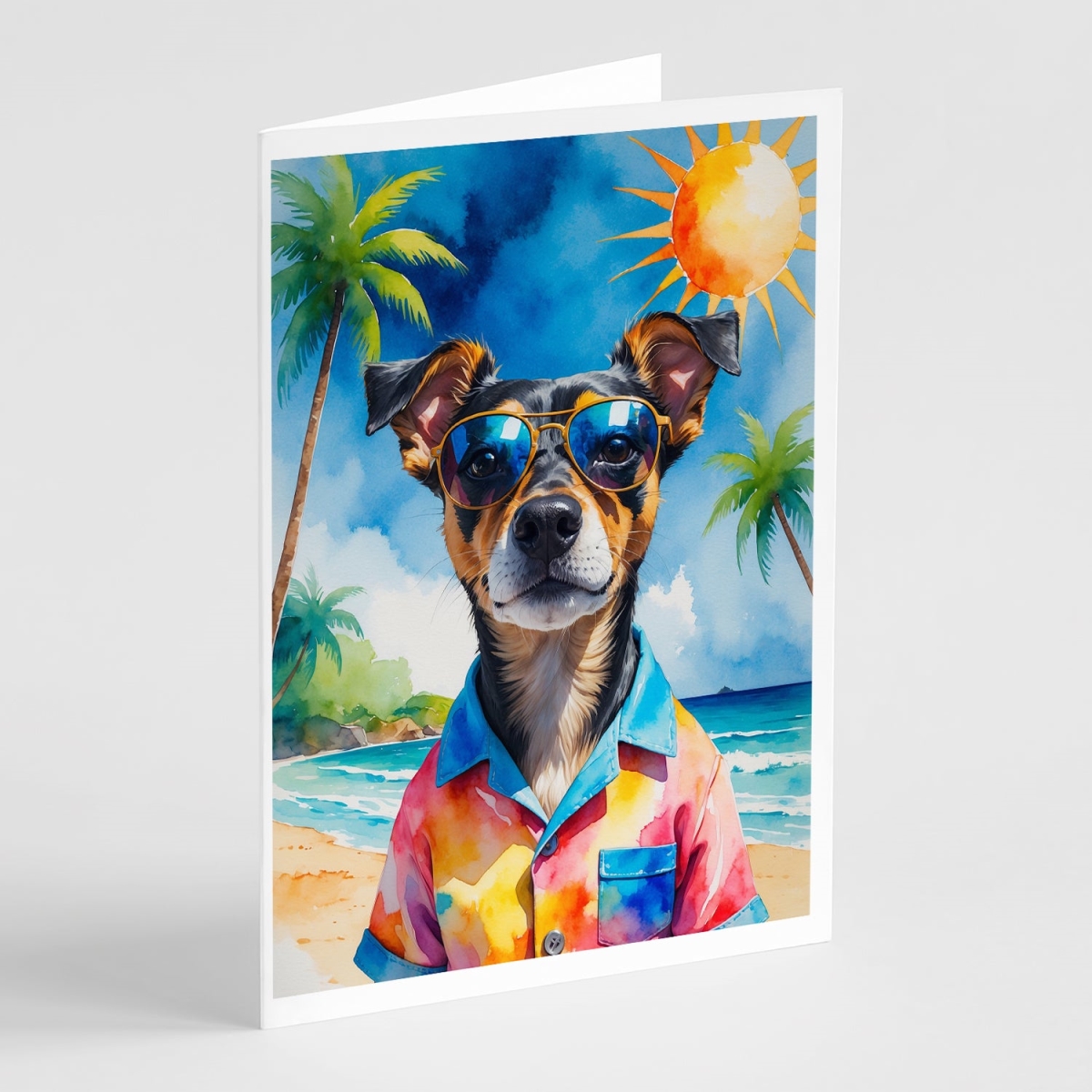 DAC8284GCA7P 5 x 7 in. Miniature Pinscher Summer Beach Time Greeting Cards - Pack of 8