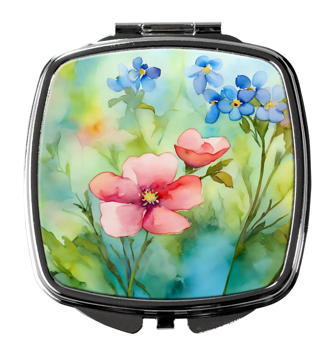 DAC1623SCM 3 x 2.75 in. Alaska Forget-me-nots in Watercolor Compact Mirror