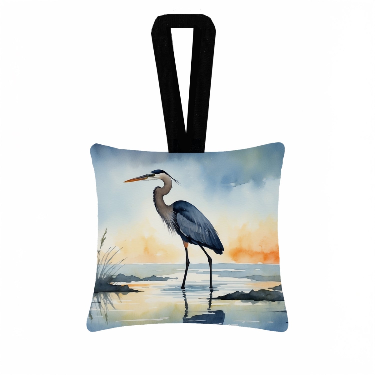 DAC7501PO3 3.5 x 3.5 in. Blue Heron Barely Lit Sky Hanging Square Fabric Ornament