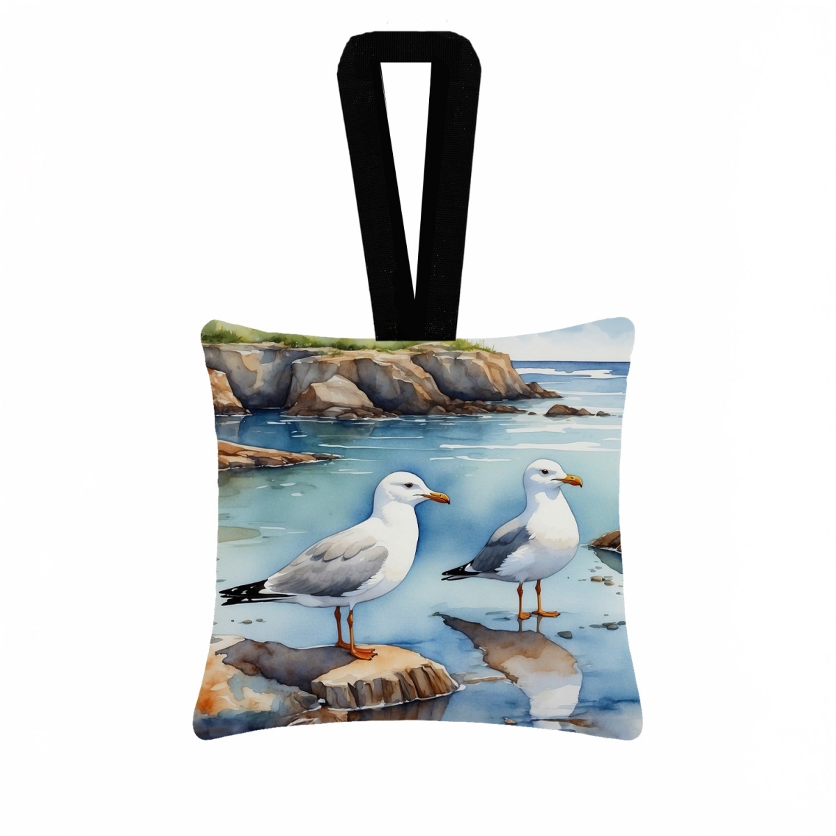 DAC7518PO3 3.5 x 3.5 in. Gulls Scavenging Hanging Square Fabric Ornament