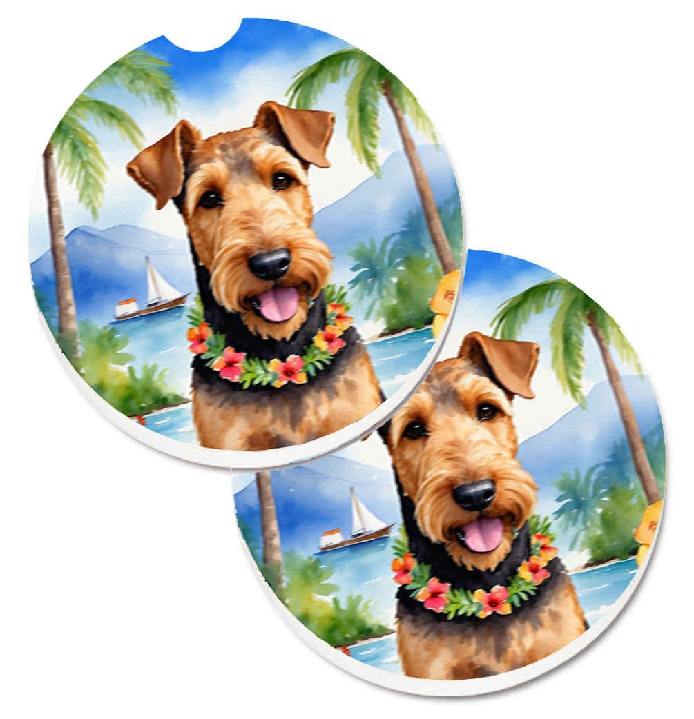 DAC6347CARC 2.5 x 2.5 in. Airedale Terrier Luau Cup Holder Car Coasters - Set of 2