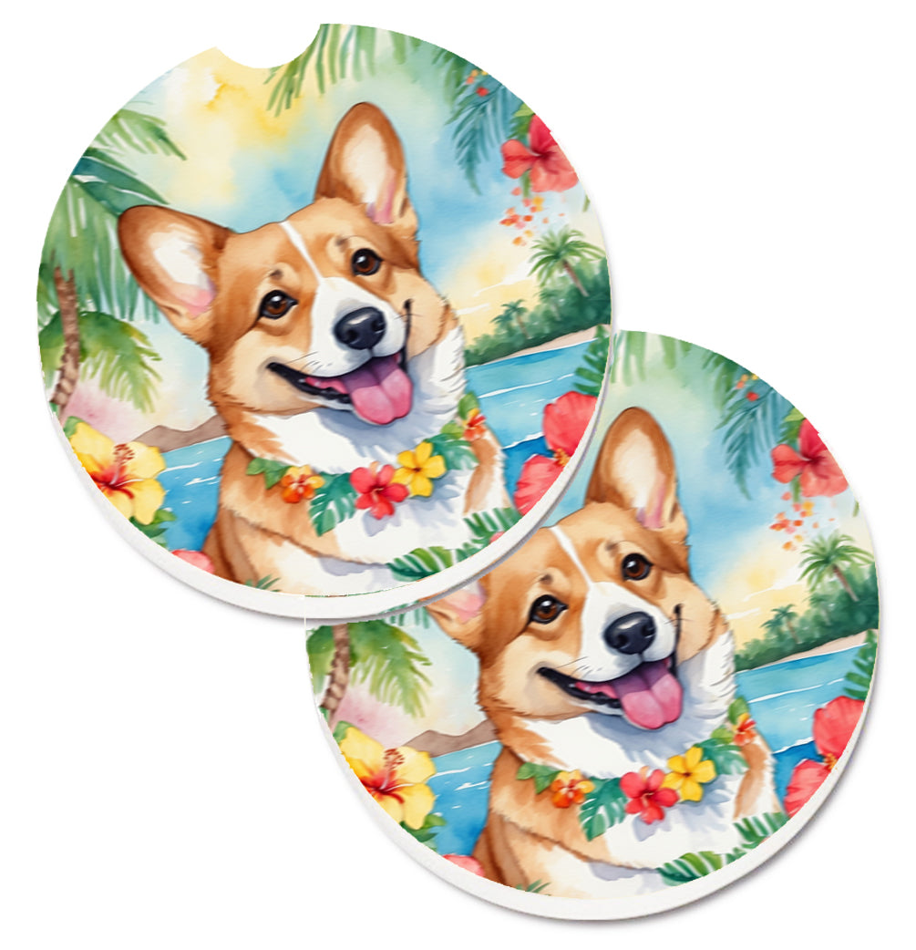 DAC6414CARC 2.5 x 2.5 in. Corgi Luau Cup Holder Car Coasters - Set of 2