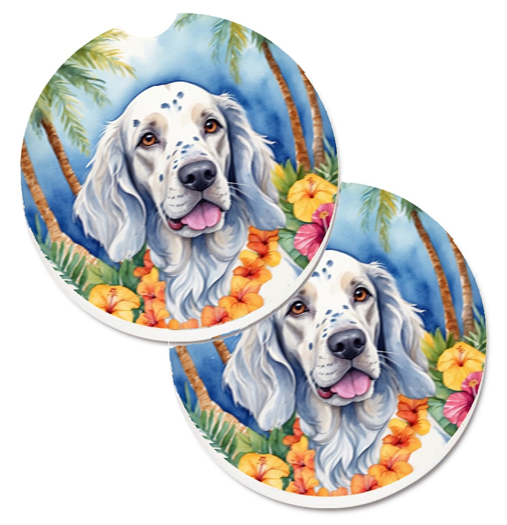 DAC6429CARC 2.5 x 2.5 in. English Setter Luau Cup Holder Car Coasters - Set of 2