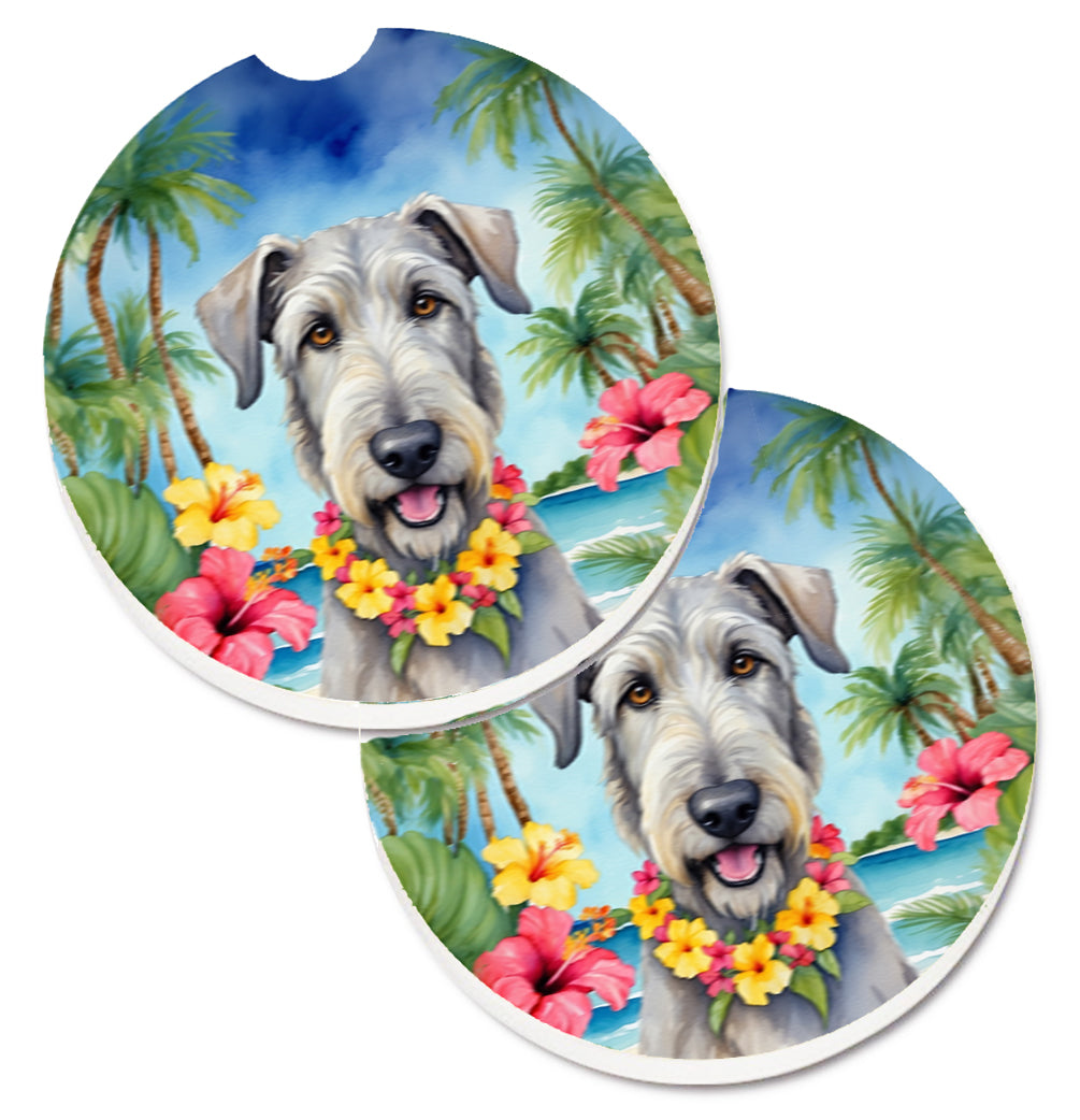 DAC6454CARC 2.5 x 2.5 in. Irish Wolfhound Luau Cup Holder Car Coasters - Set of 2