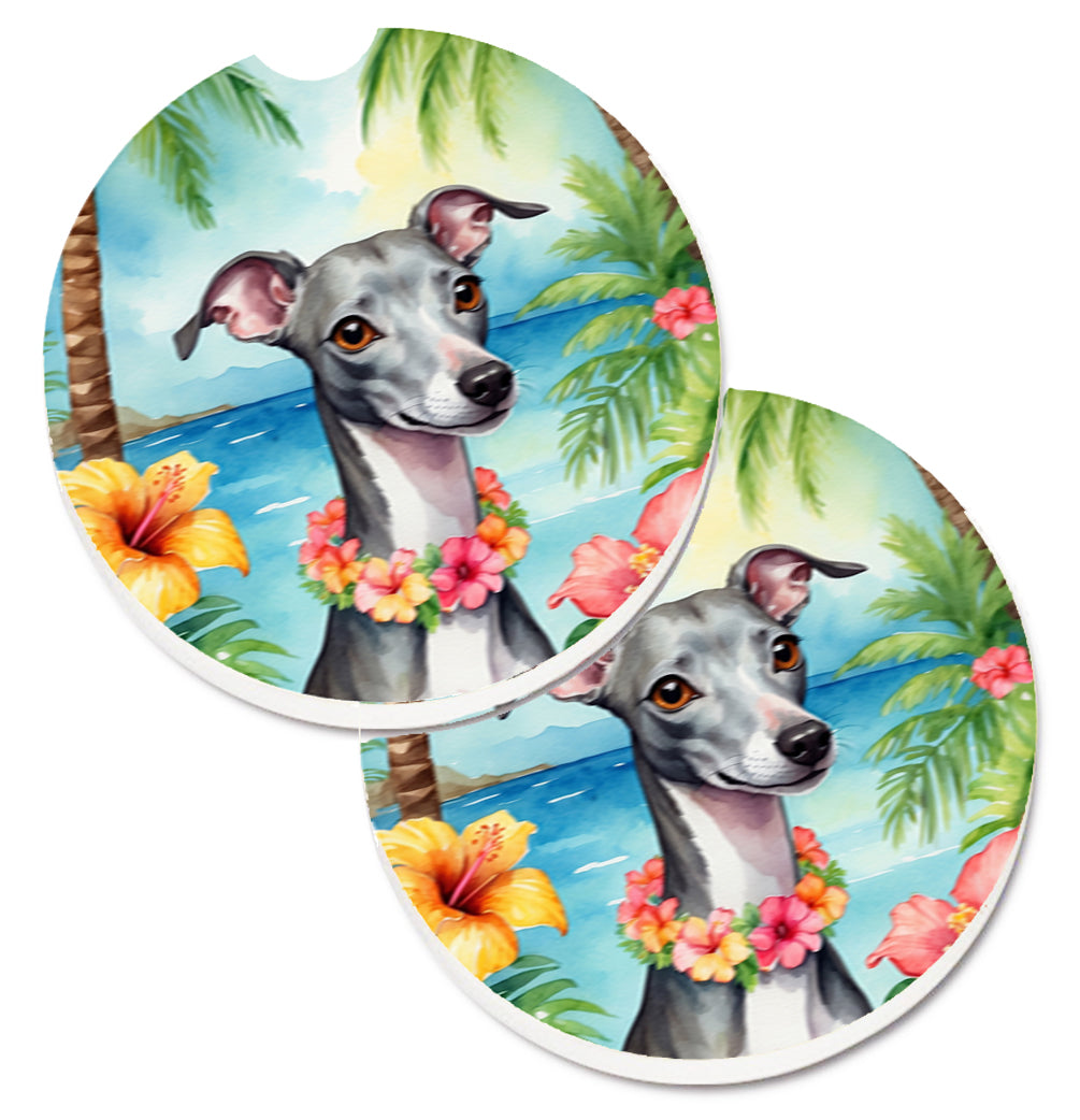 DAC6455CARC 2.5 x 2.5 in. Italian Greyhound Luau Cup Holder Car Coasters - Set of 2