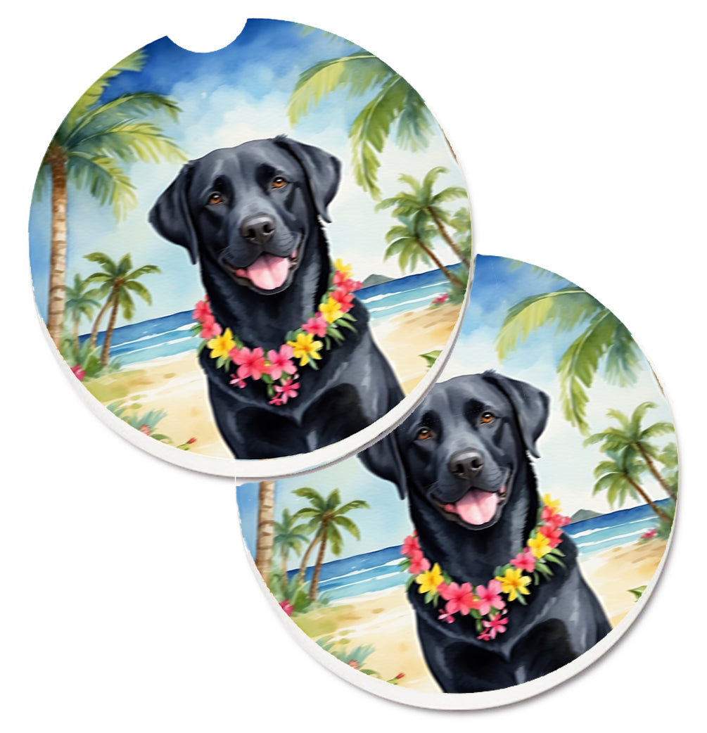 DAC6464CARC 2.5 x 2.5 in. Black Labrador Retriever Luau Cup Holder Car Coasters - Set of 2