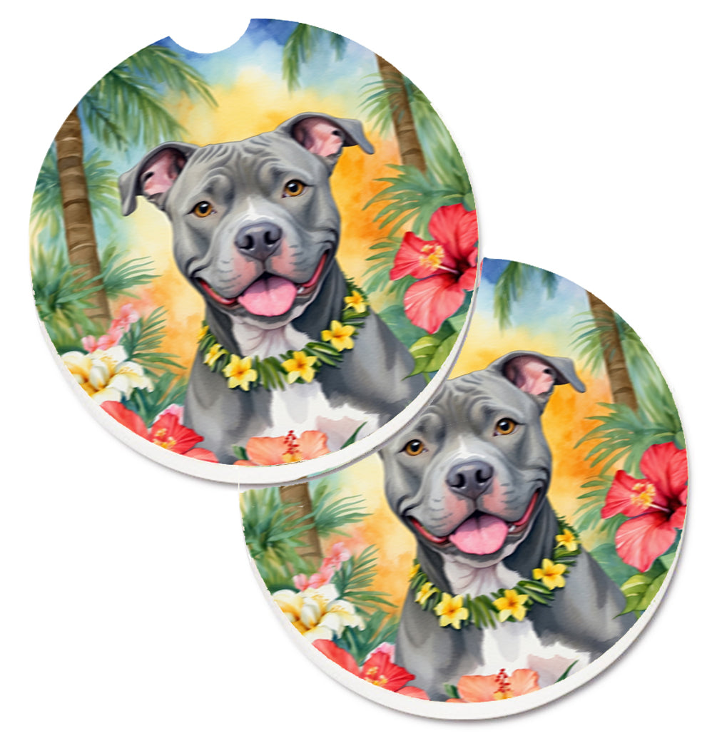 DAC6491CARC 2.5 x 2.5 in. Pit Bull Terrier Luau Cup Holder Car Coasters - Set of 2