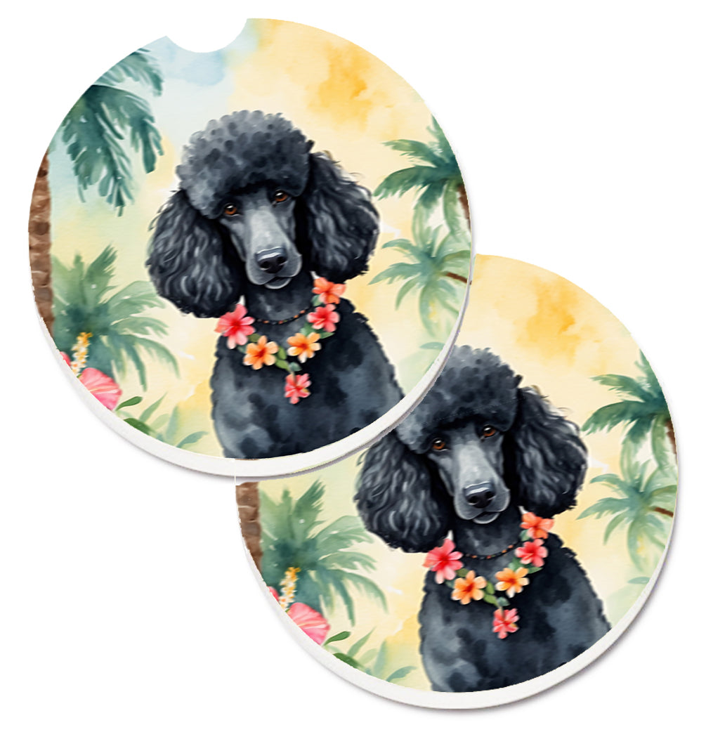 DAC6497CARC 2.5 x 2.5 in. Black Poodle Luau Cup Holder Car Coasters - Set of 2