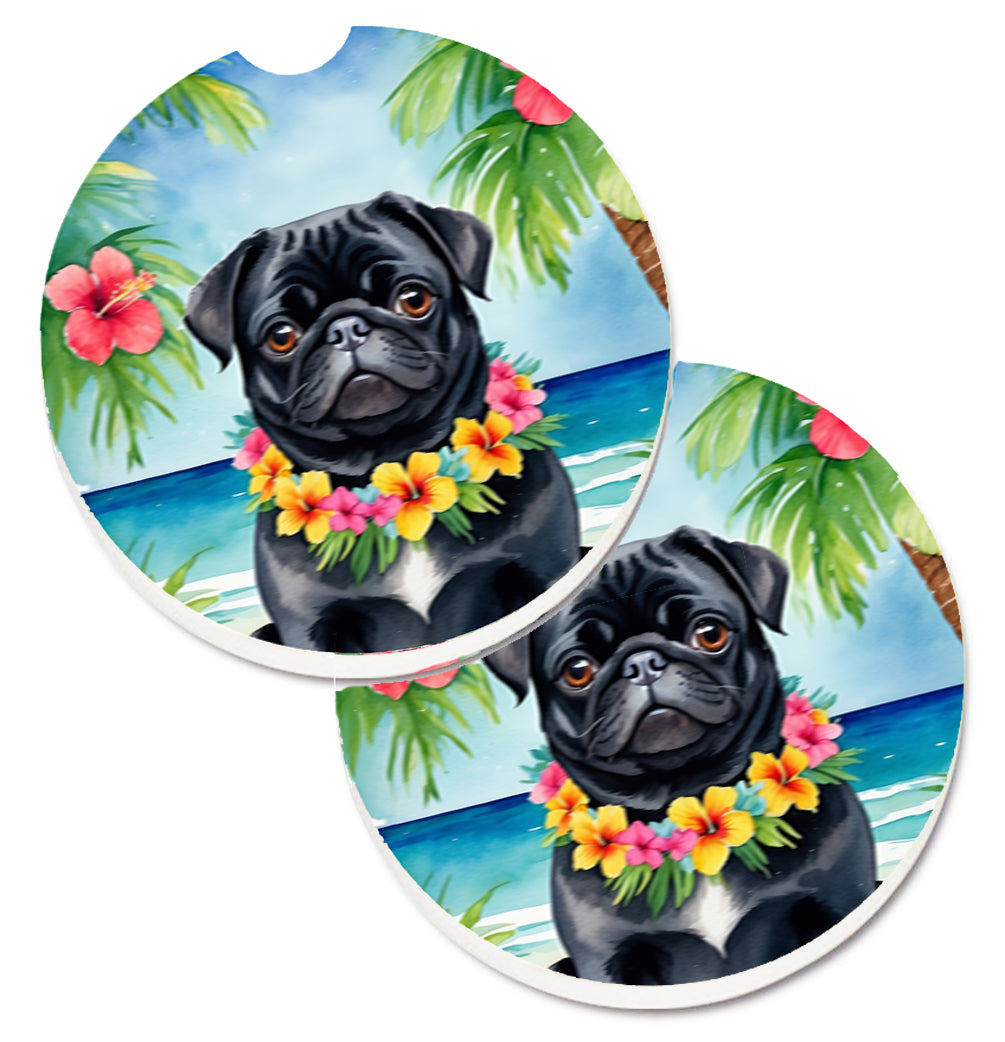 DAC6502CARC 2.5 x 2.5 in. Black Pug Luau Cup Holder Car Coasters - Set of 2