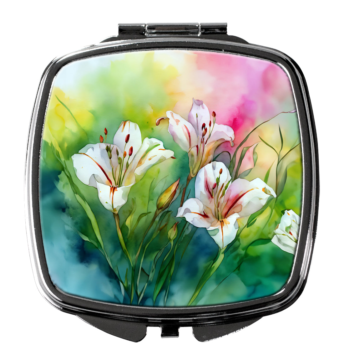 DAC1711SCM 3 x 2.75 in. Utah Sego Lilies in Watercolor Compact Mirror