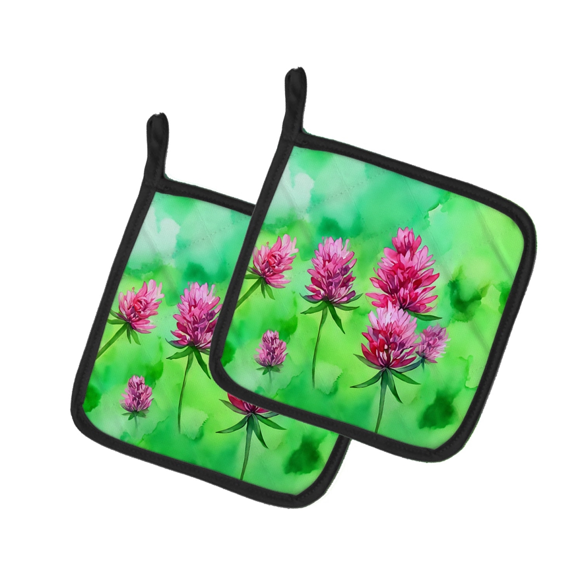 DAC1712PTHD 7.5 x 7.5 in. Vermont Red Clover in Watercolor Pair of Pot Holders