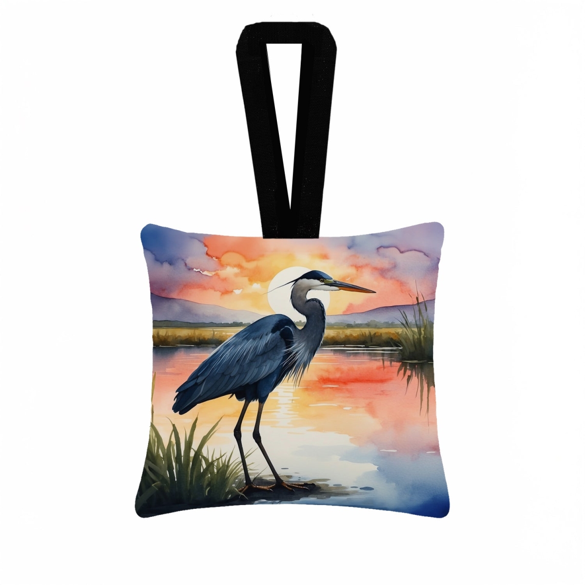 DAC7504PO3 3.5 x 3.5 in. Blue Heron Setting Sun Hanging Square Fabric Ornament