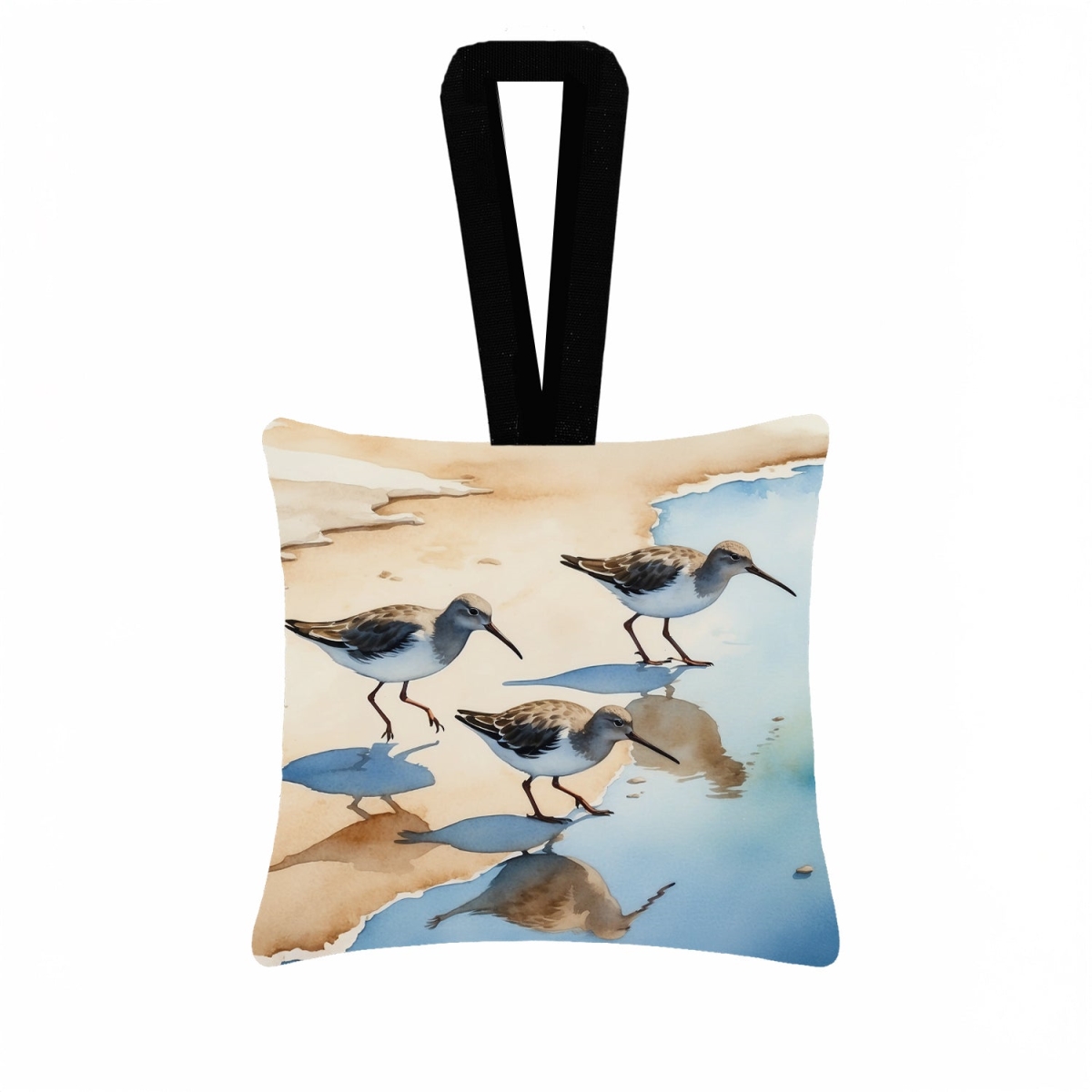 DAC7527PO3 3.5 x 3.5 in. Sandpipers Hanging Square Fabric Ornament