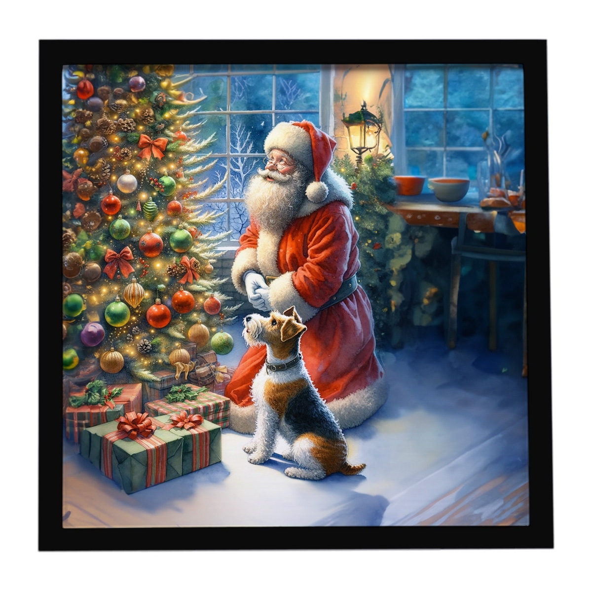 DAC4112MFP88 8 x 8 in. Fox Terrier & Santa Claus Framed Metal Print