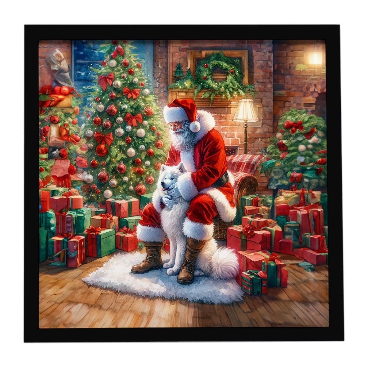 DAC4152MFP88 8 x 8 in. Samoyed & Santa Claus Framed Metal Print