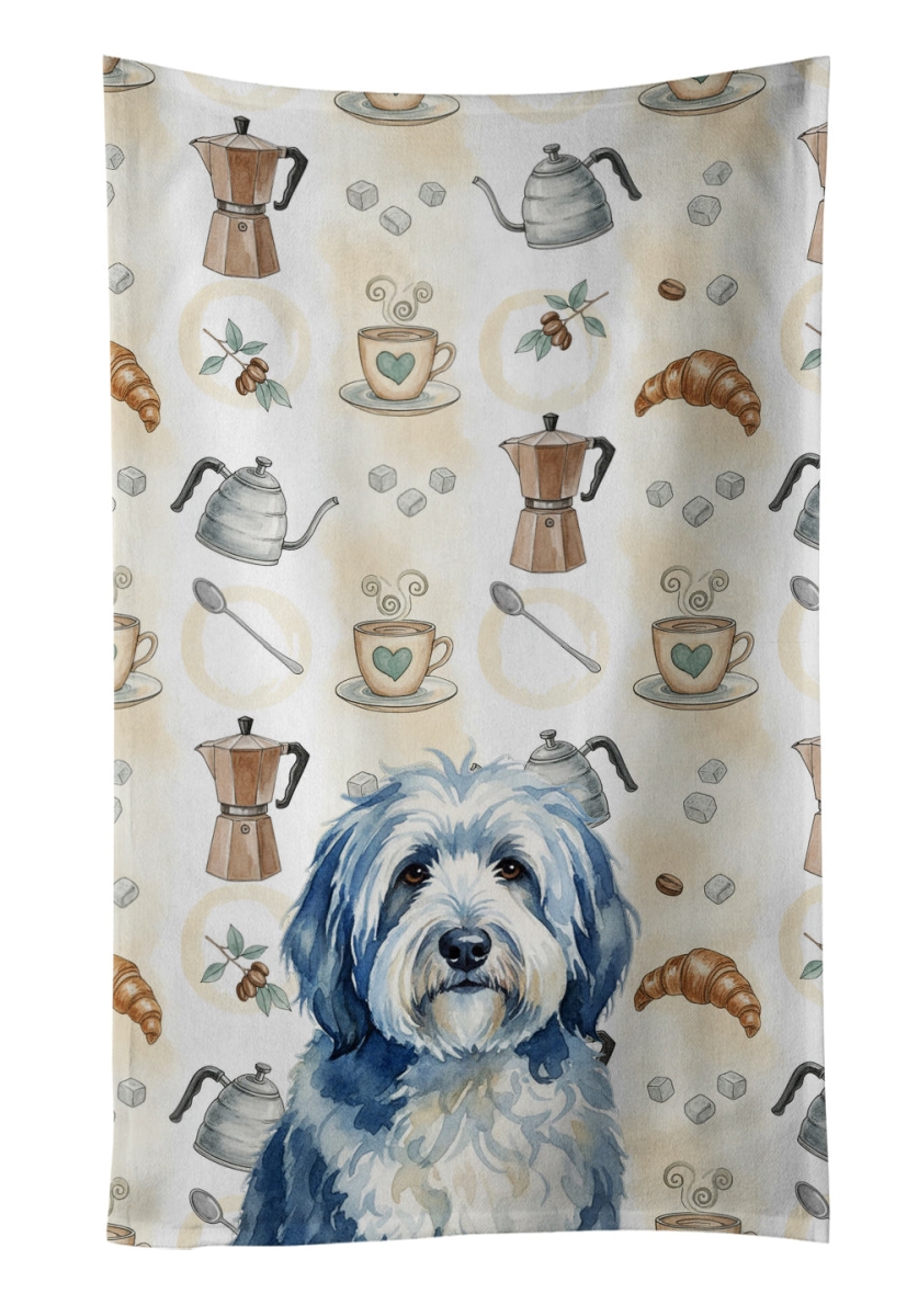 WDK7536KTWL 25 x 15 in. Blue & White Old English Sheepdog Coffee Bar Kitchen Towel